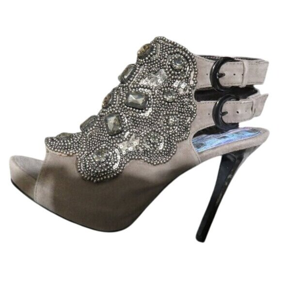 Sam Edelman Gray Ankle Strap High Heel Pumps Jeweled Stiletto's Size 6 1/2 - Picture 7 of 11